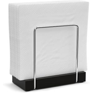 Napkin Holder for Table, Bamboo Iron Standing Napkin Dispenser for Kitchen Dining Table Farmhouse Cocktail Picnic Rustic Wood Holders for Mail Bills Suitable for All Dining Room Decors Silvery & Black