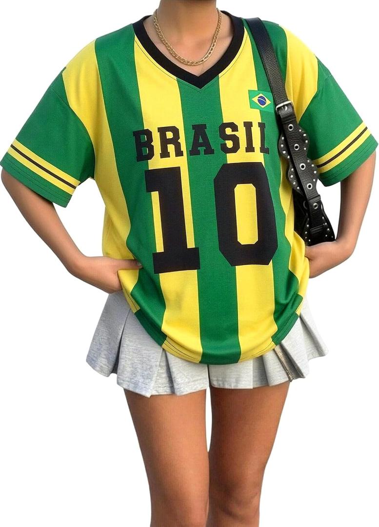 2026 Soccer Cup Shirt Women Oversized Mexico Brazil Shirts Funny Argentina Soccer Jerseys Spain V Neck T Shirts (S)