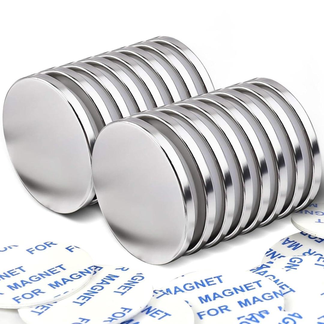 E BAVITE Super Strong Neodymium Disc Magnets with Double-Sided Adhesive, Powerful Permanent Rare Earth Fridge, DIY, Building, Scientific, Craft, and Office Magnets, 1.26 inch D x 1/8 inch H-16PCS