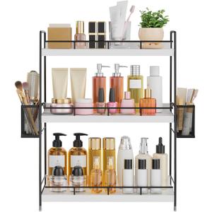 Bathroom Counter Organizer,Bathroom Countertop Organizer with Baskets,Vanity Organizers,Counter Shelf,Countertop Storage, Makeup Organizers(White), 3 Tier