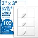 3" X 3" Square Printable Labels Compatible with Inkjet and Laser Printers - 100 Sheets, 600 Matte White Paper Stickers for QR Codes, Barcodes, and Product Labeling - Spartan Industrial Template S004