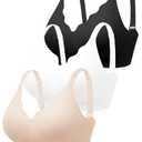 Cuteio Wireless Bras for Women No Underwire with Support - 3 PCS Seamless Bralettes Everyday Full Coverage Comfort Tshirt Padded Bra Skin, Black Black+Nude+White XL