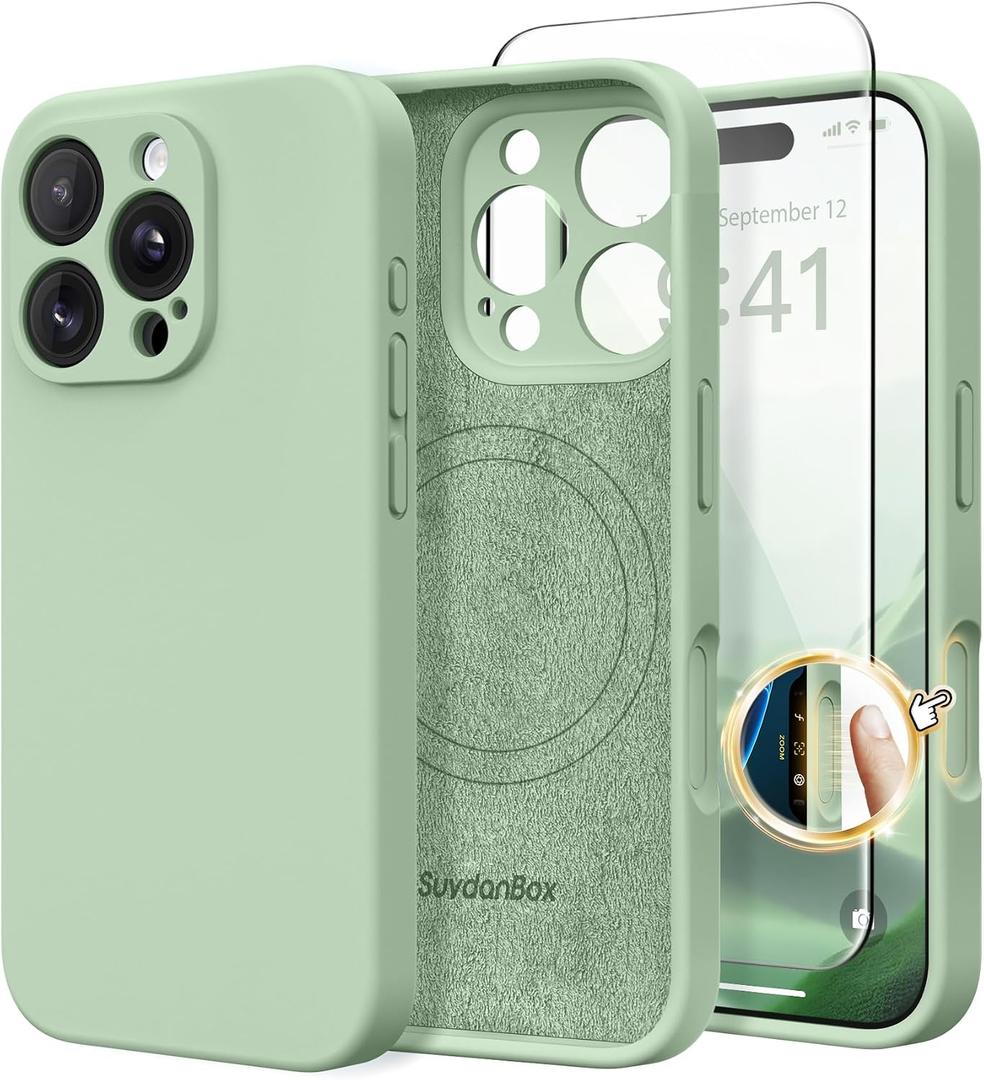 Magnetic for iPhone 16 Pro Max Case Silicone Light Cyan