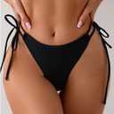 Women' s Thong Bikini Bottoms Ruched Scrunch Butt Swimsuit Bottoms Cheeky Sexy High Cut Tie Swim Bathing Suit Brief (Black, M)