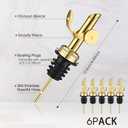 Kinlop 6 Pcs Weighted Stainless Steel Liquor Bottle Pourers Auto Flip Olive Oil Dispenser Spout Balsamic Alcohol Pourer Spouts (Gold)