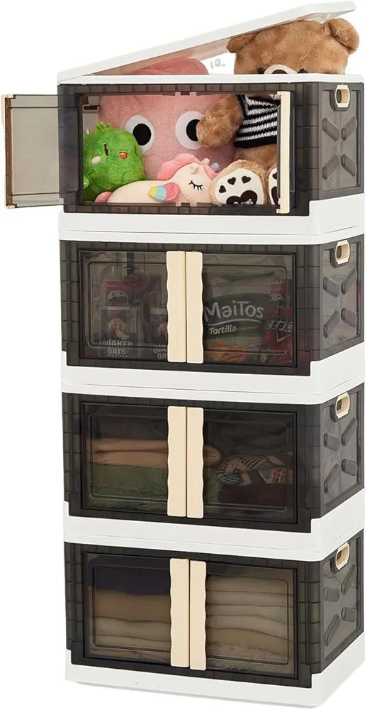 Stackable Storage Bins with Doors and Wheels, Folding Storage Cabinet (3  Tier 352QT)