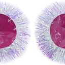 Rave Pasties Adhesive Breast Petal Pasty Holographic Fluffy Fringe Pasties Nipple Covers Rave Breast Stickers (One Size, Silver)