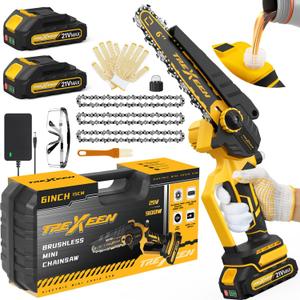 Mini Chainsaw, 6-Inch Electric Chainsaw Cordless, Upgraded 900W Brushless Portable Handheld Small Chain Saw with Auto Chain Regulator & Auto Oiler for Wood Cutting/TreeTrimming/Courtyard Garden