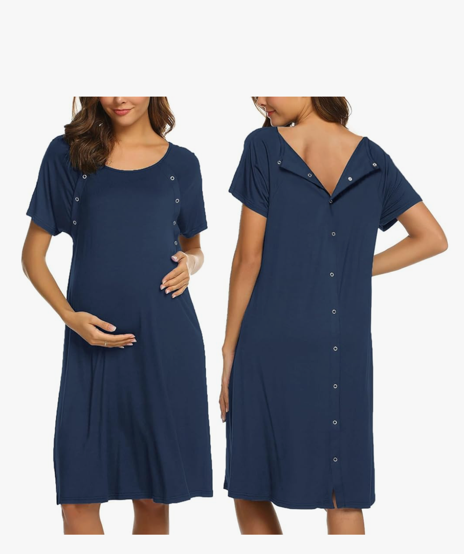 Ekouaer Women’s Nursing/Delivery/Labor/Hospital Nightdress Short Sleeve Maternity Nightgown with Button L