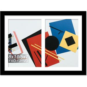 Fxojyvo 5x7 Picture Frame Collage, Display 2 5x7 Picture Collage or 8x11 Photo Only Without Mat, Light Weight and High Transparent Frame for Wall - 1 Pack/Black/2-Openings