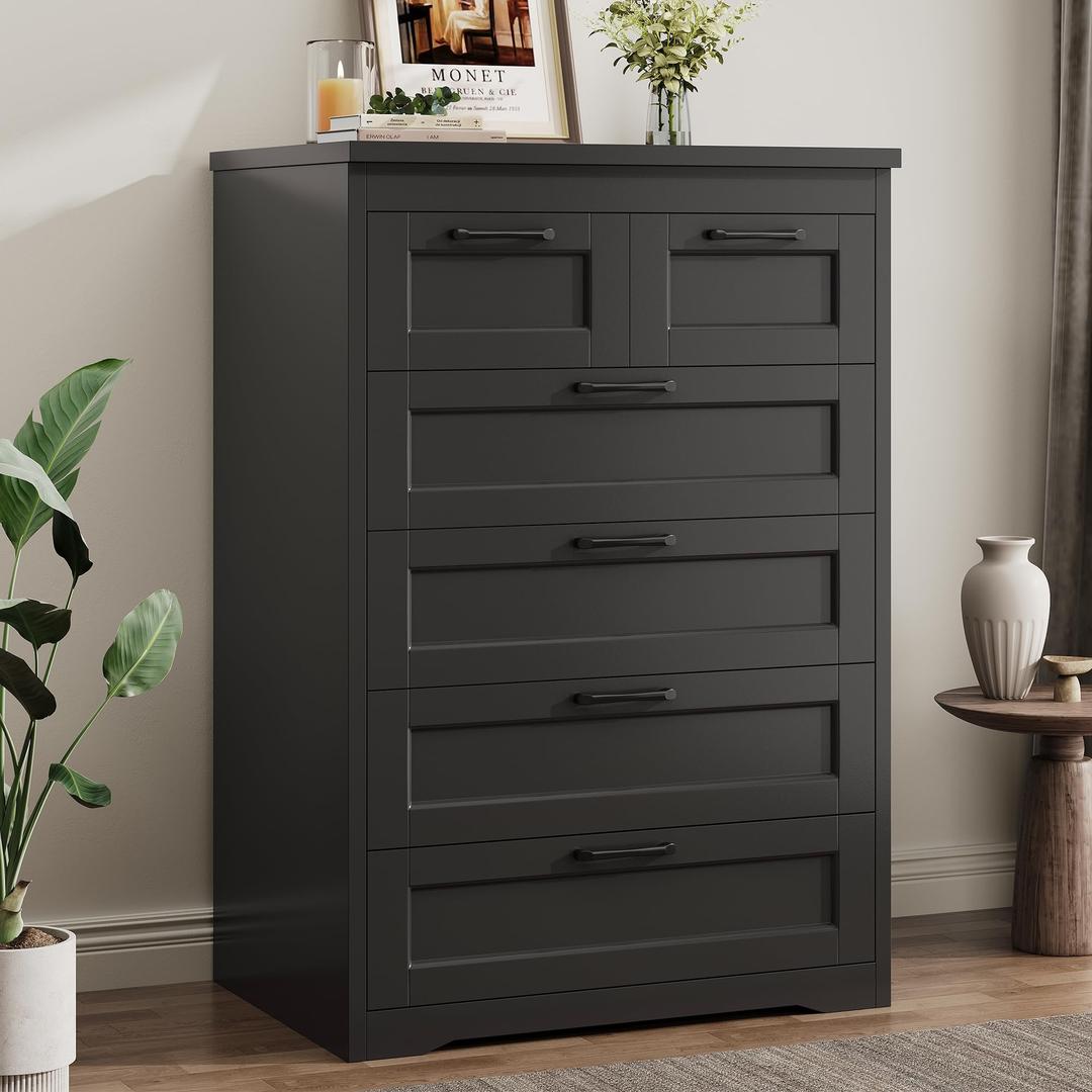 Jocoevol Black 6 Drawer Dresser for Bedroom, 44.5" Tall Chest of Drawers