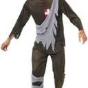 6PCS Adult Men Zombie Costume with Scary Mask Tattoo Stickers Creepy Halloween Cosplay Party Outfits Small