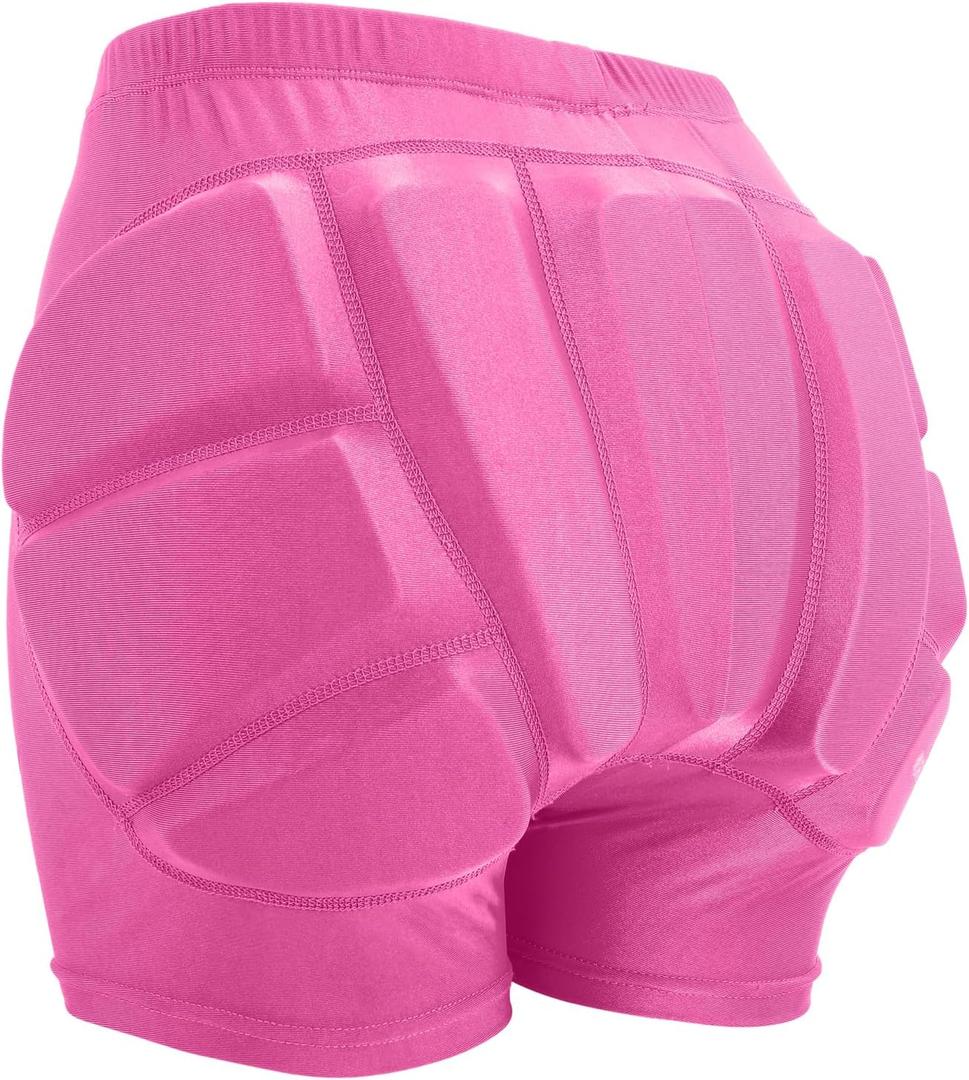 Kids Butt Pad Shorts, Child Hip Protection Pads,Tailbone Protective Padded Short Pants for Snowboarding Hockey Roller Skating (X-Small, Pink)