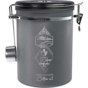 CafetastiQ Coffee Canister – Airtight Stainless Steel Storage Container with Date Tracker & Scoop, Sealed Jar for Grounds, Beans, Tea, Flour, Cereal, and Sugar (Gray Home, 22OZ)