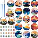 Reallnaive 8 Pcs Mountain Paint by Numbers Kit for Adults Cute Coasters with Holder Mini Paint by Numbers Kits Round Oil Painting Drink Coaster for Small DIY Craft Birthday Gift