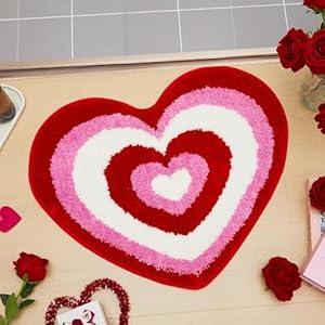 Valentines Day Bath Rug Heart Shaped Non Slip Mat Indoor Entryway Floor Rug for Entrance Outside Home Kitchen Living Room Bathroom Decor 23.6x23.6 (Style1)