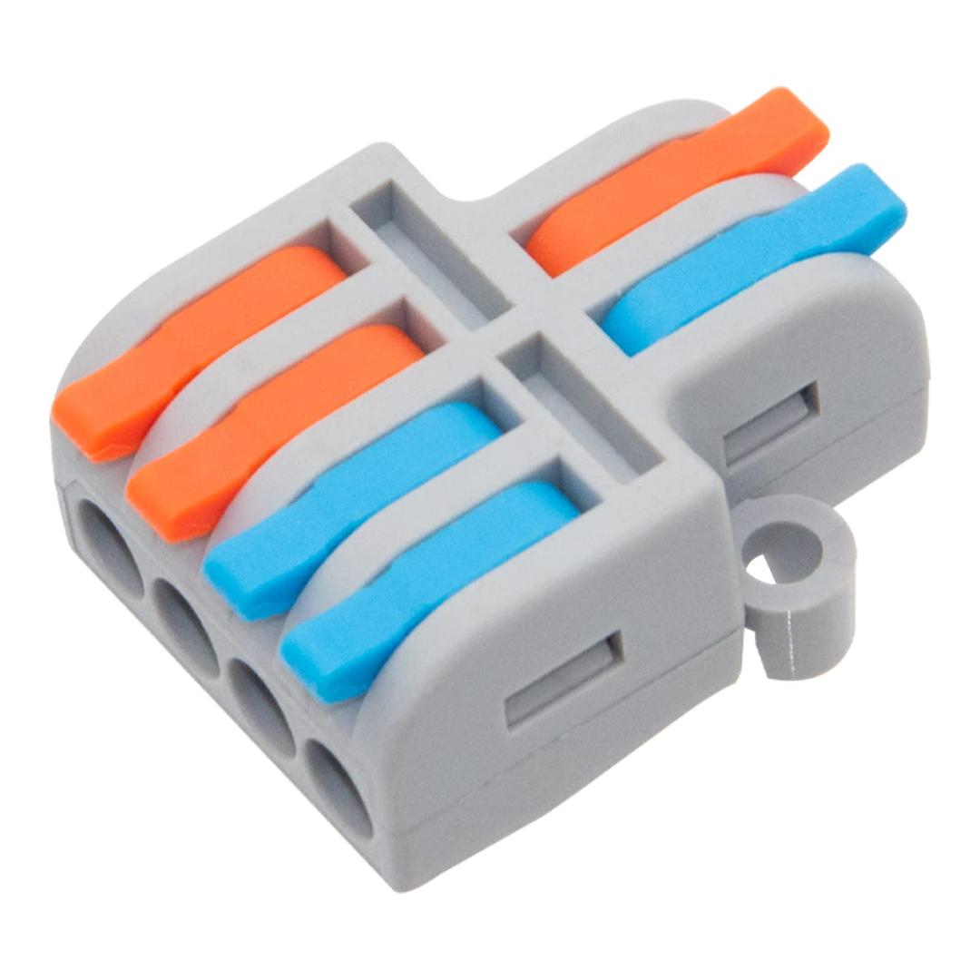 10Pcs Lever Wire Connectors, 2 in 4 Out Quick Wiring Cable Compact Electrical Connector for 24-12 AWG