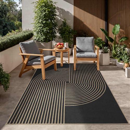 Latte&Fog Modern Easy Jute 4x6 Rug, Washable Outdoor Patio Rug for Living Room, Black and Brown Contemporary Non Slip Natural Indoor Carpet for Bedroom Backyard Office Dining Room