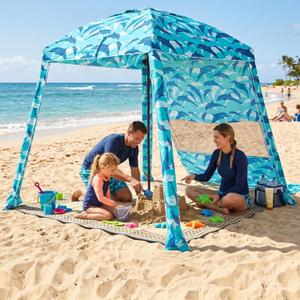 HOMEDEMO 6'×6' Beach Cabana, Beach Canopy Tent Easy Set up and Take Down with Sand Pockets, Big Sandy Anchor, Elongated Side Wall Cabanas for Sand, Little Dolphin