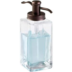 InterDesign Casilla Glass Soap Dispenser Pump for Body Moisturizer, Liquid Hand Soap, Sanitizer or Aromatherapy Lotion - Clear/Bronze