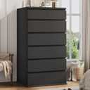 Black Tall 7 Drawer Dresser for Bedroom, Modern Wood Closet Dressers & Chests of Drawers with Jewelry Storage, 23.6" L*15.8" W*47.5" H in Large Vertical Dresser for Bedroom, Living Room, Nursery