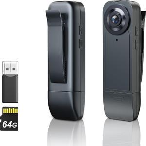 Mini Body Camera Upgrade 1080P HD Body Camera Wearable Camcorder with Night Vision IR & Loop Record, 4-6 HR Battery Life for Daily Records, Cycling, Delivery/Serving Jobs (64G)