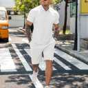 URRU Men's Polo Shirt and Shorts Set Summer Outfits Casual Short Sleeve Polo Suit for Men 2 Piece Shorts Tracksuit Set (White, M)