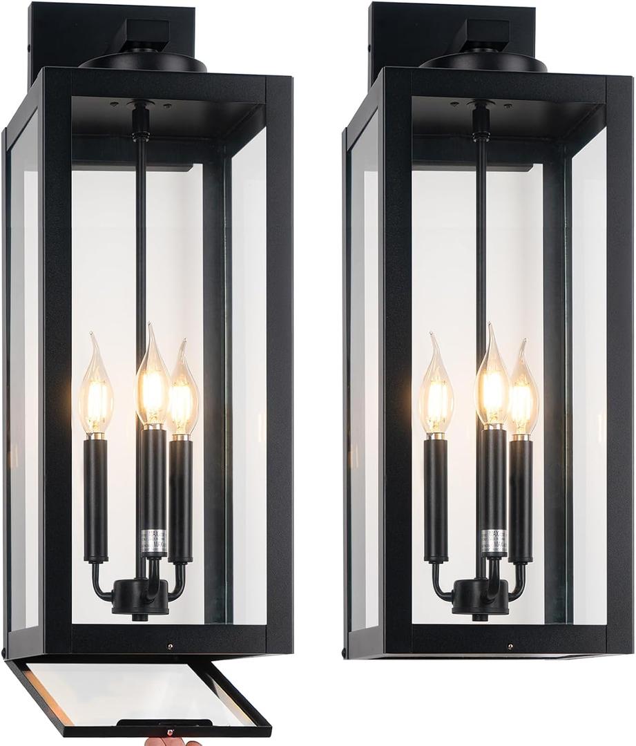 24" Extra Large Fully Enclosed Outdoor Light Fixture 3-Light, Coach Lights, 2 Packs-24IN