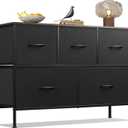 WLIVE Dresser for Bedroom with 5 Drawers, Long Fabric Dresser, Chest of Drawers, Storage Drawer Unit with Fabric Bins for Closet, Living Room, Hallway, Charcoal Black, Size L