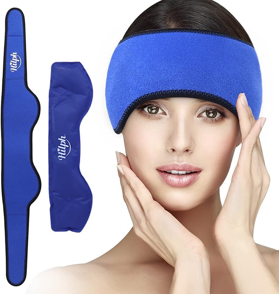 Hilph Headache Ice Pack Migraine Ice Head Wrap, FSA HSA Eligible, Reusable Head Cold Pack Forehead Ice Pack for Migraine Relief, Headache Tension, Sinus Pain, Chemo, Stress Relief (Blue)