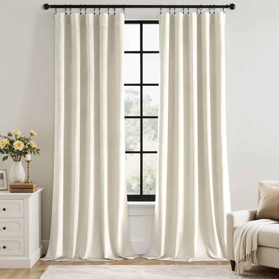 MIULEE Ivory Velvet Curtains 84 Inch Long Luxury Super Soft Thermal Insulated Blackout Curtains Room Darkening Drapes Rod Pocket Design for Bedroom Living Room Set of 2 Panels, W40 x L84 Inch