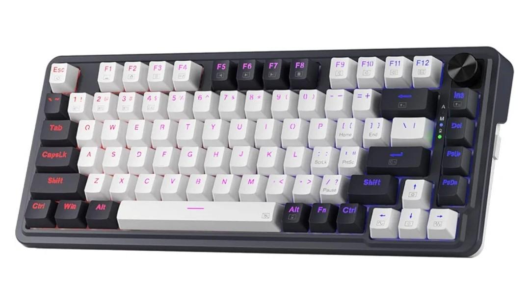 Redragon K673 PRO 75% Wireless Gasket RGB Gaming Keyboard, 3-Modes 81 Keys Compact Mechanical Keyboard Hot-Swap Socket, Dedicated Knob Control and Sound Absorbing Pads, Linear Red Switch