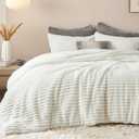 Bedsure Fluffy Comforter Set King Size - Super Soft Faux Fur Bed Set Cream White, Winter Warm Plush Fleece Bedding, 3 Pieces, 1 Shaggy Fuzzy King Comforter with 2 Pillowcases
