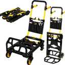 Folding Hand Truck Dolly, 330 lbs Heavy Duty Convertible 2-in-1 Dolly Cart with 3-Level Adjustable Handle, 360° Swivel Handle & Tool Bag for Moving, Shopping, Warehouse & Garage