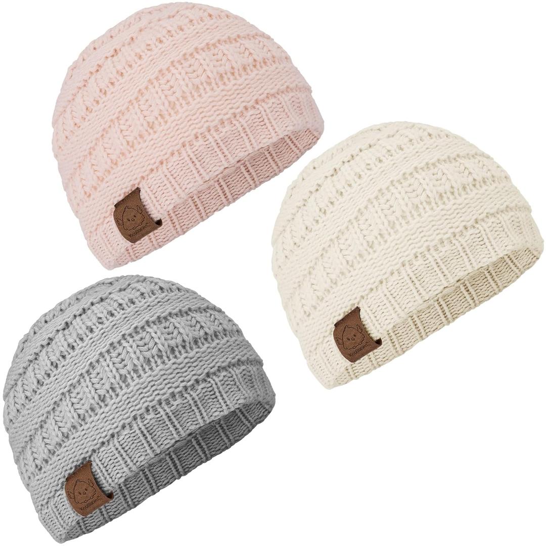 KeaBabies 3-Pack Baby Beanies for Boys, Girls - Soft, Cute Baby Winter Hats 0-6 Months, Stretchy Knit, Warm Toddler Winter Hat, Newborn, Infant, Toddler Beanie for Babies Girl, Boy (Sweet Pea, S)