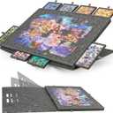 1500-Pc Tilting Puzzle Board with 8 Drawers & Cover, Adjustable Jigsaw Puzzle Table with Built-in Easel/Stand, Lightweight & Portable Boards with Storage for Adults, with 3 Angle Adjustments, 37 × 25.6 × 1.9 inches