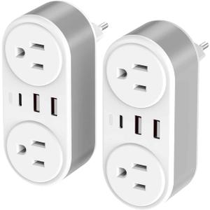 2 Pack European Travel Plug Adapter with USB C, CHUAFIUR International Power Adapter for Italy Spain France Germany, American to European Travel Must Haves - to Most Europe EU (Type C)