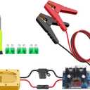 Jumper Cables Alligator Clips Compatible with Dewalt 20V Battery, 2FT Silicone Wire 14 AWG with Adjustable Voltage Stabilizing Module and Fuse & OFF/ON & Digital Display for Car Battery Charging