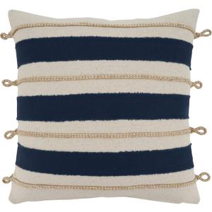 SARO LIFESTYLE Naviguer Collection Rope Appliqu Throw Pillow Cover, 18", Navy Blue