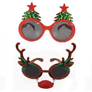 BOLZRA Christmas Sunglasses Props, 2 Pack Cartoon Reindeer Xmas Tree Eyeglasses Costume Glasses for New Year Party Favors Ornaments Gift