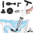 Toilet Plunger, High Pressure Drain Clog Remover, Plungers for Bathroom, Air Drain Unclogger Blaster with Visual Barometer, Toilet Plunger Heavy Duty Powerful Drain Toilet Snake Auger, Sink Plunger (White)