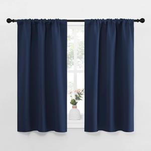 NICETOWN Kitchen Curtains, Short Blackout Curtains & Drapes, Thermal Insulated Rod Pocket Window Treatment Draperies for Nursery (Navy, 29" x 40", Set of 2)