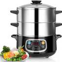 Secura Electric Food Steamer, Vegetable Double Tiered Stackable Baskets with Timer 1200W Fast Heating Stainless Steel Digital Steamer 8.5 Quart