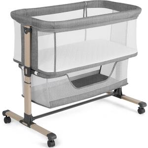Cowiewie Bassinet Bedside Sleeper, Portable, Breathable, Adjustable Baby Bedside Bassinet for Peaceful Nights, Grey, Crib