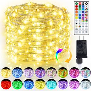 50ft Fairy Lights Plug in, Dimmable 25 Colors 14 Modes RGB+Warm White Color Changing String Lights,150LED Twinkle Lights with Remote, Christmas Fairy Lights for Indoor Outdoor Party Xmas Dcor