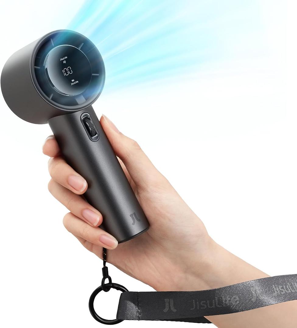 JISULIFE Portable Handheld Fan,Speed(1-100) Adjustable Turbo Mini Fan,5000mAh Battery Rechargeable Personal Fan with Metal Body,Digital Display,Gifts for Women Men Travel/Camping/Outdoor-Grey