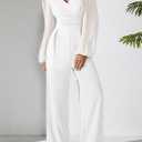 Pink Queen Jumpsuits for Women Dressy Patchwork Chiffon Sleeve V Neck Wide Leg Romper Elegant Party Outfits (White, XL)