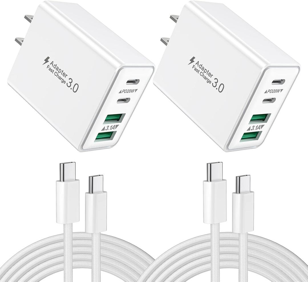 2-Pack iPhone 16 15 Fast Charger Block with 6FT USB C Cable, 40W 4-Port USB C Charging Block for iPhone 16 15 Pro Max Plus Series/iPad Pro, Samsung, Multi Wall Plug Power Adapter Charger Box Brick