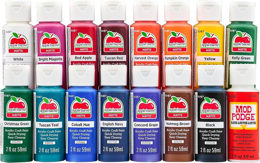 Apple Barrel Fall Colors Kit, 16 Piece Set Includes 15 Acrylic Craft Paints and 1 Mod Podge Gloss, 96426, 2 Fl Oz