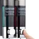 Shampoo and Conditioner Dispenser,GlintGath Shower Dispenser 2 Chamber No Drill Shampoo Dispenser for Shower Wall Mounted Shower Soap Dispenser for Bathroom Hotel,2 * 300ML,Chrome